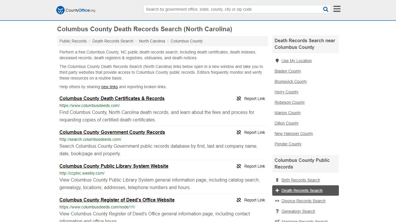Death Records Search - Columbus County, NC (Death ...
