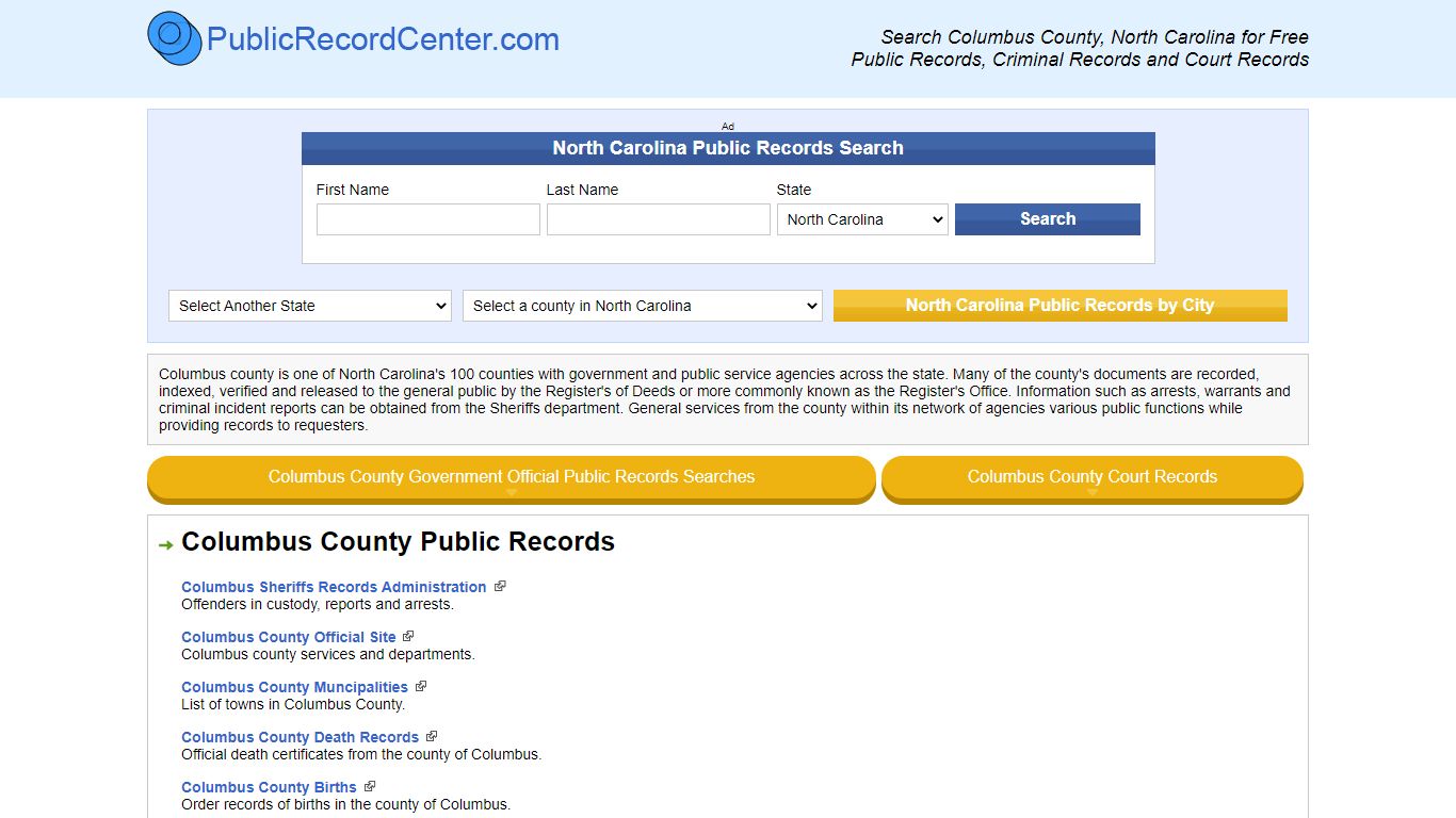Columbus County North Carolina Free Public Records - Court ...