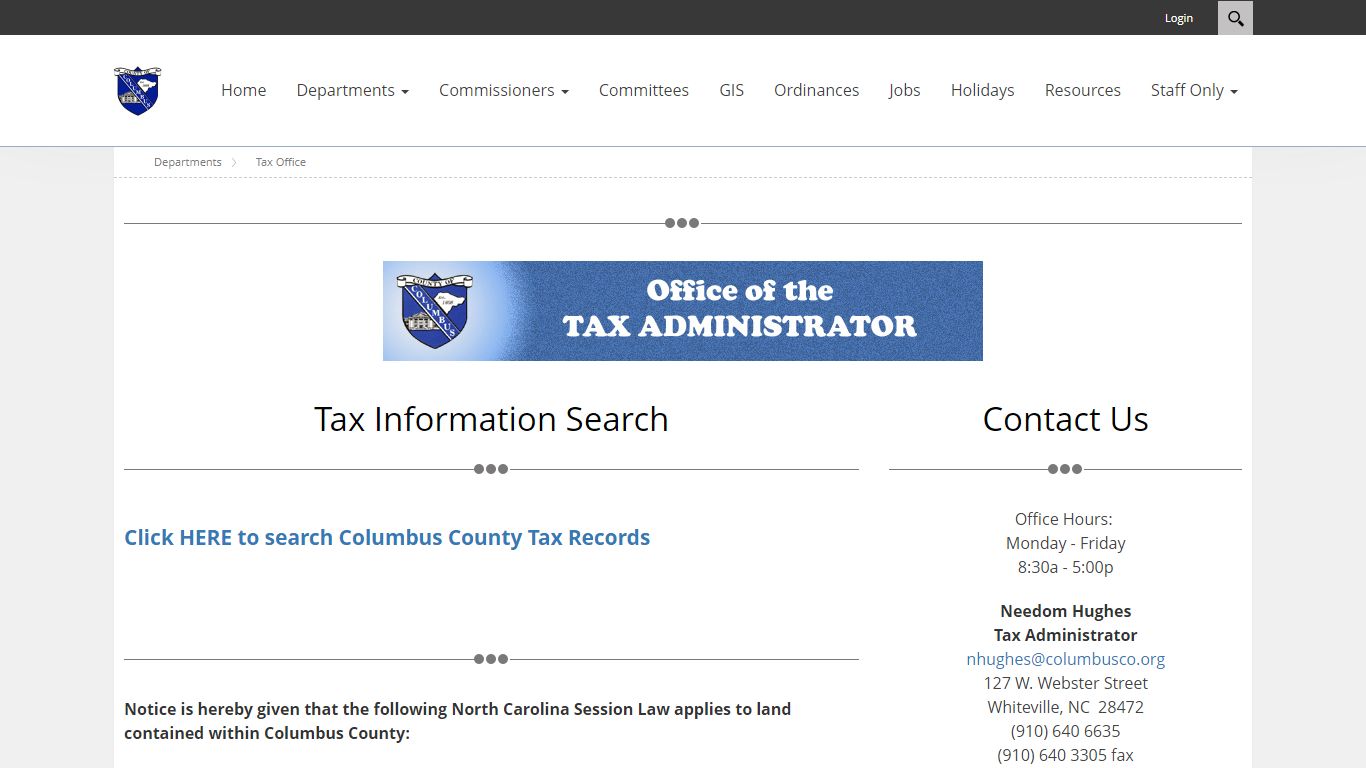 Columbus County, North Carolina > Departments > Tax Office